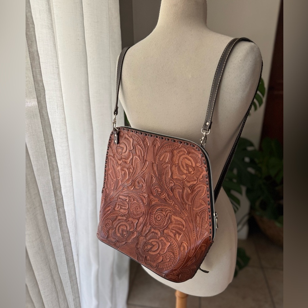 Handmade Tooled Leather Backpack Purse‎ – Made in Mexico